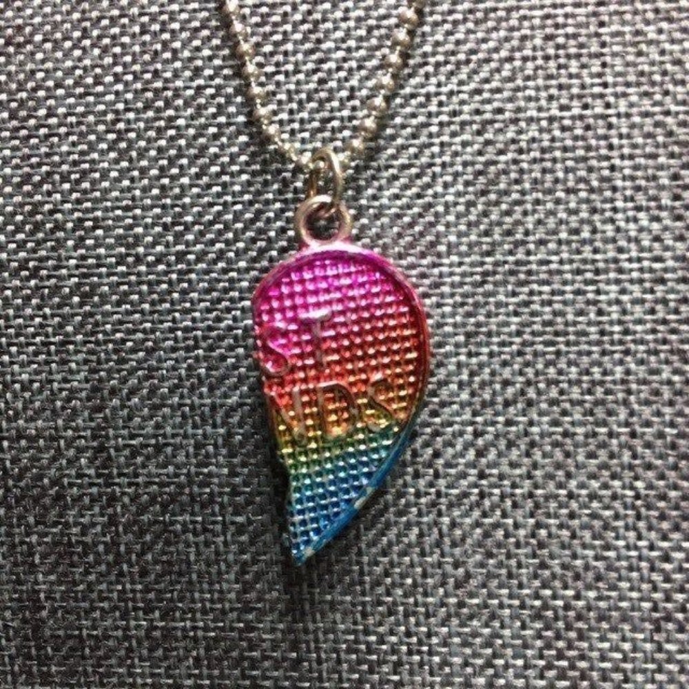 Claires Best Friends Necklace Half Rainbow Heart Pink Silver Ball Chain Barbie